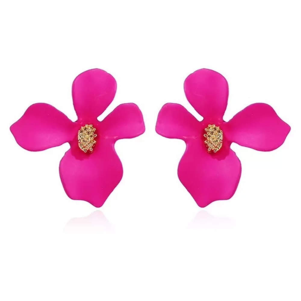 Flower Earrings Studs with Yellow Gold Center - Picture 1 of 2